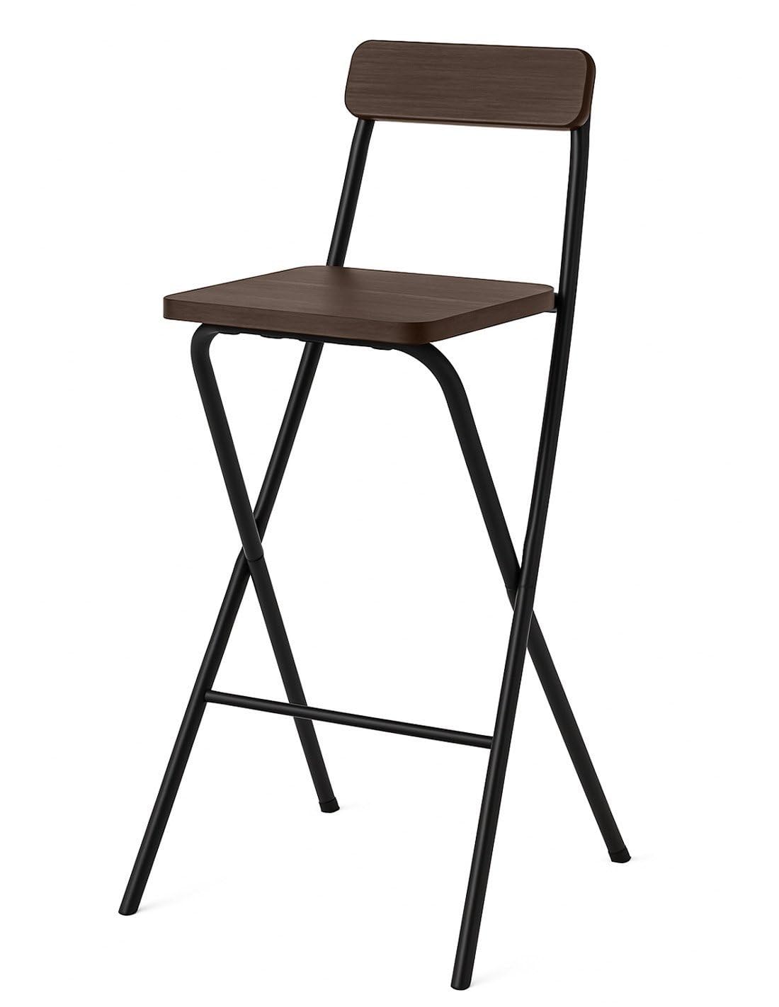 Jardin202 - Taburete Plegable Alto de Metal Extra Grueso con Reposapies para Cocinas y Bar | Silla con Respaldo Resistente | Unidad (Negra/Nogal)