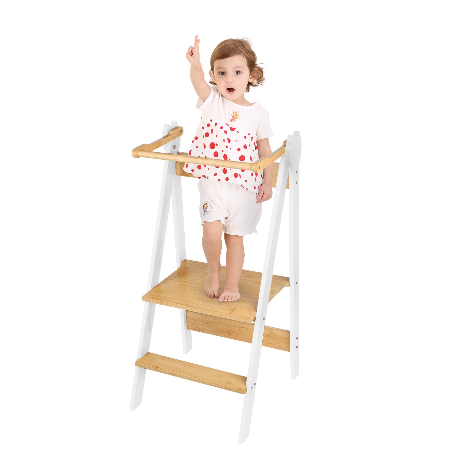 Tour di osservazione pieghevole per bambini in legno, tour di apprendimento da 12 mesi, tour di osservazione sicura, regolabile in altezza, 3 livelli, 42 x 53 x 88 cm (bianco)