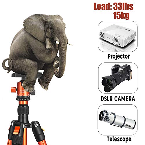 MACTREM Professional Camera Tripod with Phone Mount, 62" DSLR Tripod for Travel, Super Lightweight and Reliable Stability, Ball Head Tripod Detachable Monopod with Carry Bag (Orange) - Thumbnail 4
