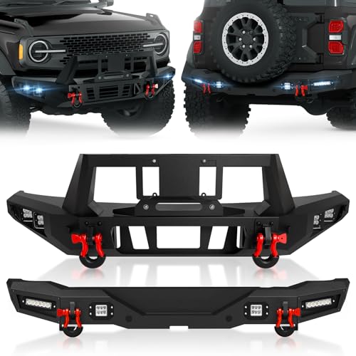 Equipped With Front Parking Aid Sensors And A Ford Performance And/Or Aftermarket Winch - Front Parking Aid Sensor Warning - 2021 Ford Bronco 4 YZONA for Bronco Front and Rear Bumpers Compatible with 2021-2026 Ford Bronco Off-road Bumper with License Plate, Paintable Armor, Winch Plate, 8 x LED Lights, Sensor Holes, D-Rings (2/4 Doors, Black)