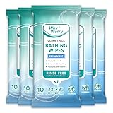 WhyWorry Spülfreie Einweg Körpertücher für Erwachsene, Extra Große 20x30 cm Badefreie Feuchttücher, Ultra Dick Feuchte Waschlappen zum Baden, Inkontinenz, Ältere & Bettlägerige, Parfümierte, 50 Stück