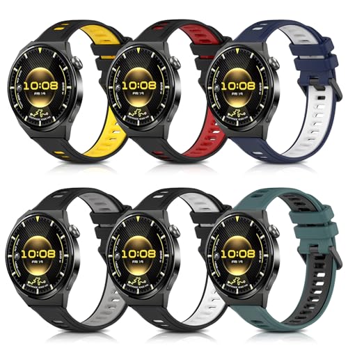 aceyoon 6 Stück Armband für Huawei Watch GT 5 46mm/GT 5 Pro 46mm 22mm Elastisches Silikon Armbänder Sport Ersatzarmband für Huawei GT 4/3/2/2 Pro/GT2e für Amazfit GTR 3/3 Pro/2e/2