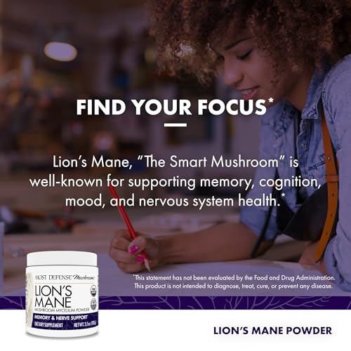 Host Defense Lion's Mane Powder - Brain Health Support Supplement - Mushroom Supplement to Support Focus & Memory Function - Immune & Nervous System Support Supplement - 3.5 oz (66 Servings)* - Image 6
