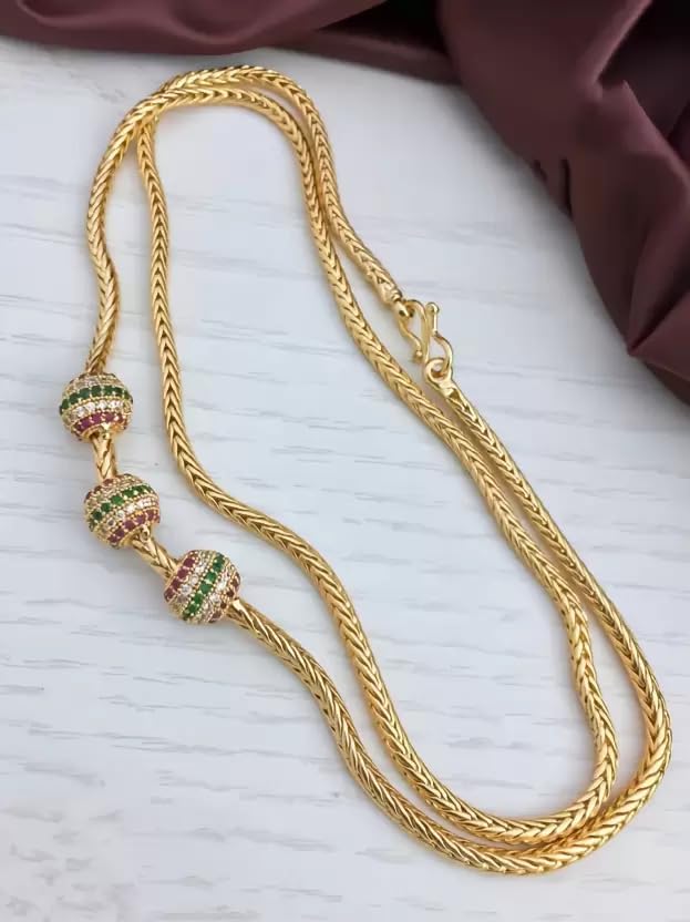 One gram Stylish Golden Neck woman and men Chain “24” Inches Gold-plated Chain_D357-picture-38
