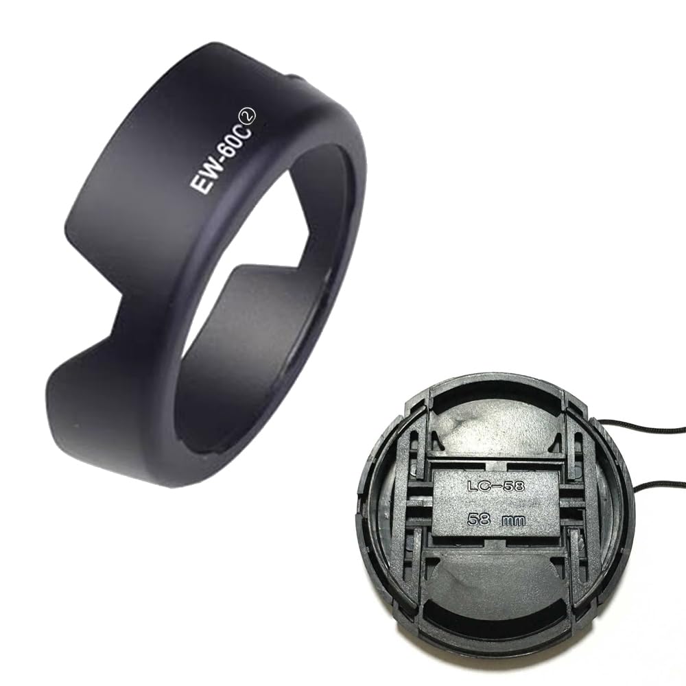 EW-60C Lens Hood & 58mm Lens Cap Compatible for Canon T8i T7i 4000D Camera kit EF-S 18-55mm f/3.5-5.6 Lens (2 Pack)