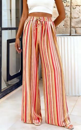 Image of PRETTYGARDEN Womens Pants Elastic Waist Floral Lightweight Palazzo Pants for Women Casual Lounge Wide Leg Pants Woman