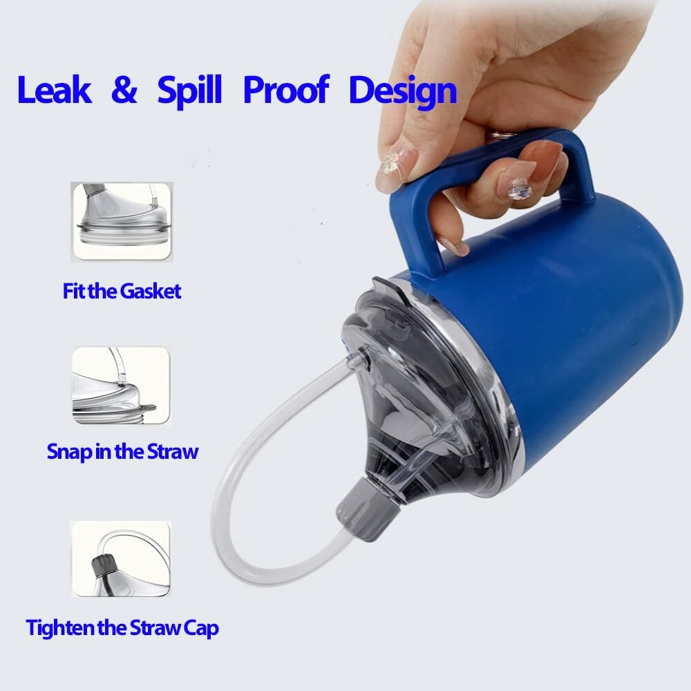 13.5oz Spill Proof Cups for Elderly, 3 in 1 Stainless Steel Sippy Cup with Straw and 2 Lids for Adults, Great for Water, Milk, Soup, Health & Household Supplies - Image 4
