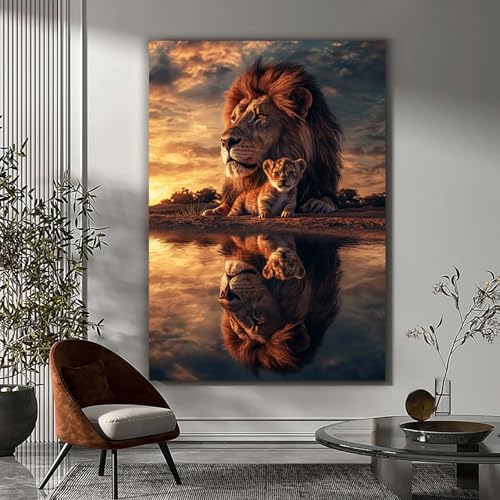 Tableau lion du crépuscule CUDAOO 40x60cm encadré pour salon