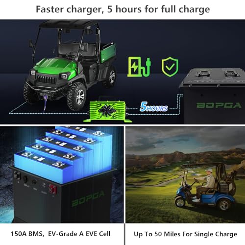 48v 105ah lithium battery golf cart with chargergolf cart batteries built-in smart bluetooth 150a bms touch monitor amp mobile app 4000 cycles lifepo4 battery 50-mile range