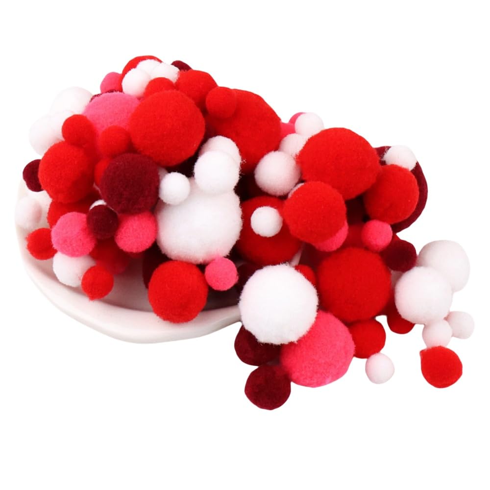 Raylinedo Red 130 Pieces Assorted Sizes Pom Poms Series Arts Crafts Pompoms Balls For Hobby Supplies And Creative Craft Diy Material