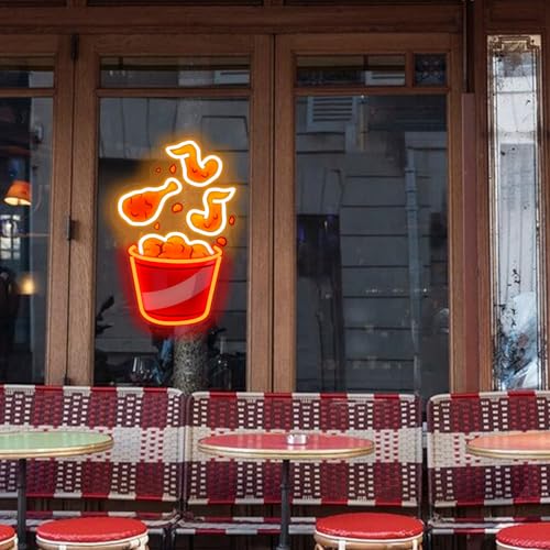 Image of Fried Chicken Neon Sign, Chicken Led Light USB Powered Dimmable LED Sign for Street Food Neon Light, wall light retro, fast food sign, decor bar, fried chicken sign, Food Signs for Buffet