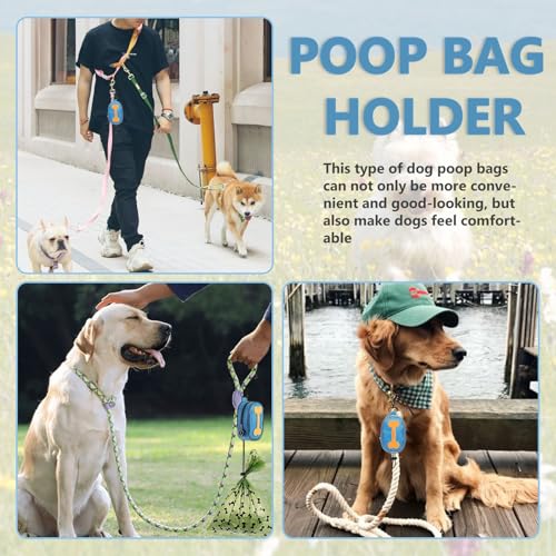 Image of Dog Poop Bag Holder with Stylish Fashion Print - Poo Bag Dispenser and Carrier for Leash Attachment,Blue Bone,Medium