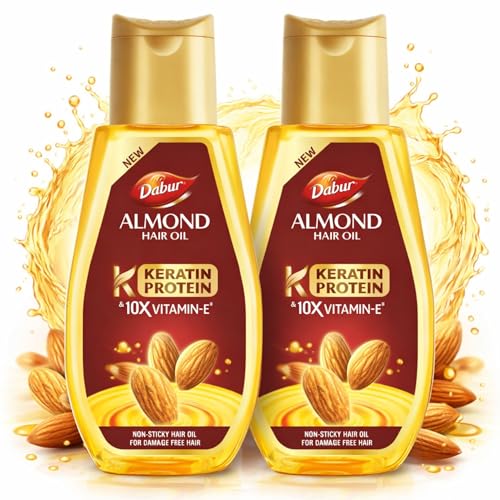 Image of Dabur Almond Hair Oil - 500ml | Provides Damage Protection | Non Sticky Formula | For Soft & Shiny Hair | With Almonds, Keratin Protein, Soya Protein & 10X Vitamin E (Pack of 2)