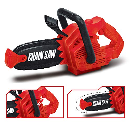 JOYIN 8 Pieces Construction Tool Toy Playset Power Backyard Constructions Tool Kit Pretend Playset Including Realistic Toy Chainsaw in Convenient Storage Box