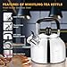 AMFOCUS Tea Kettle Stovetop, Whistling Tea Kettle Pots for Stove Top, 2.64 QT Food Grade Stainless Steel Teakettle Teapot with Cool Grip Folding Handle, Hot Water boiler for Tea, Milk, Coffee