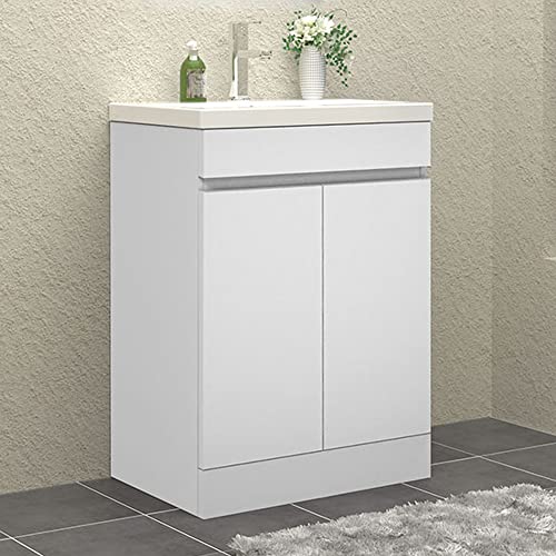 HAPAOSO Waschtisch mit Unterschrank 60 cm Breit Stehend Weiss Badmöbel Set 2 Soft-Close Türe MDF-Platte