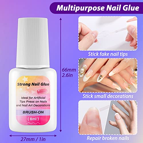 Brush On Nail Glue For Press On Nails, 8Ml Long Lasting Adhesive Glue Professional Nail Products For Brush On Acrylic Nails, False Finger Nail Glue For Instant Nail Repair Protect Gel #TOP2