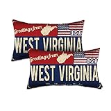 Doraloko Greetings from West Virginia Nummernschild-Kissen, 30.5 x 50.8 cm, Sofaüberwurf, 2 Stück, Stuhl, Bank, Sofa, Bett, Kissenbezug, Bergstaatskarte, amerikanische Flagge, Retro-Stil (WV)
