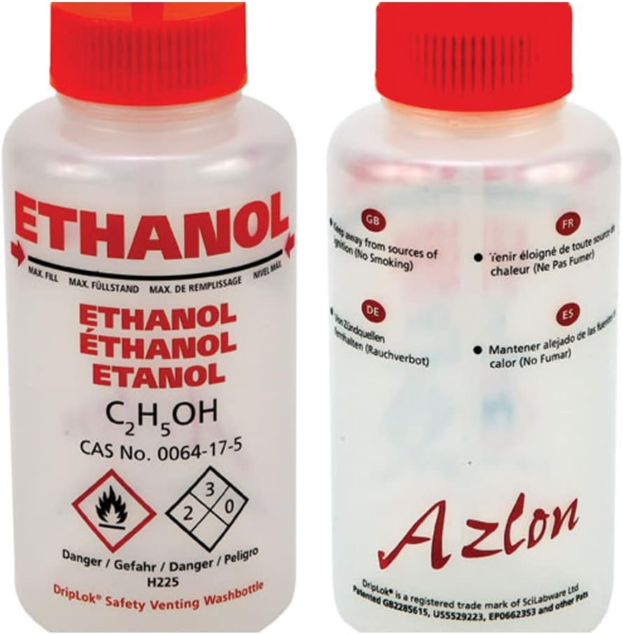 Dynalon 506485-0002 Multi-lingual Wide Mouth Wash Bottles, Ethanol, 250 ml (Pack of 5)