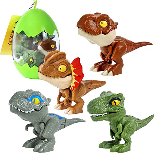 JOPSHEEN Dinosaur Toys, Mini Snap Squad Dinosaur Figures, 4Pcs Bite Finger Plastic Dinosaur Toys for Kids, Dinosaur Gifts for Birthday Christmas Party Favor Easter Basket Stuffers Eggs
