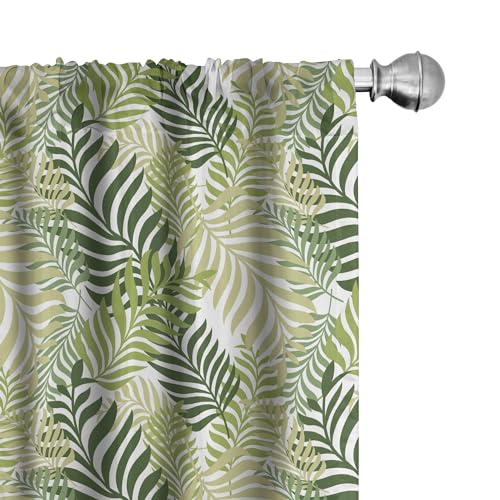 Ambesonne Leaf Window Curtains, Tropic Exotic Palm Tree Leaves Natural Botanical Spring Summer Contemporary Graphic, Lightweight Decor 2-Panel Set with Rod Pocket, Pair of - 28' x 95', Green Ecru
