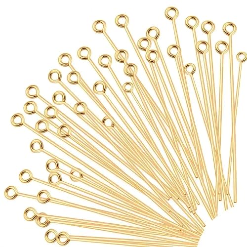 Image of INDIKONB Jewellery Making Eye Pins | Brass Metal Straight Eye Pin Hooks for Earrings, Necklaces, Anklets | Small Screw Eye Pins Combo for Jewellery Making Material & DIY Crafts (Gold 100P)