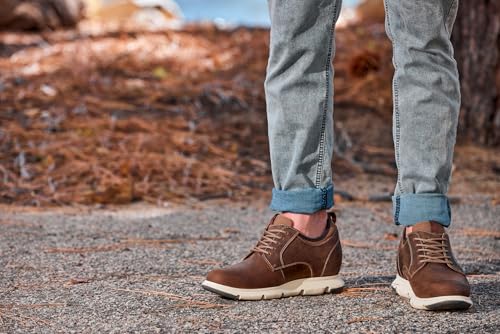 Image of CALTO Men's Invisible Height Increasing Elevator Shoes - Coffee Brown Lace-up Premium Leather Casual Derby - 3.3 Inches Taller - J1201 - Size 8 D(M) US