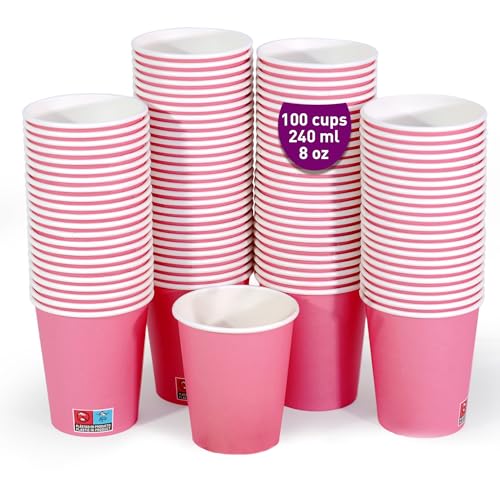 GoBeTree Lot de 100 gobelets en papier rose de 240 ml, papier cartonné durable, gobelets jetables résistants pour fêtes, célébrations et événements