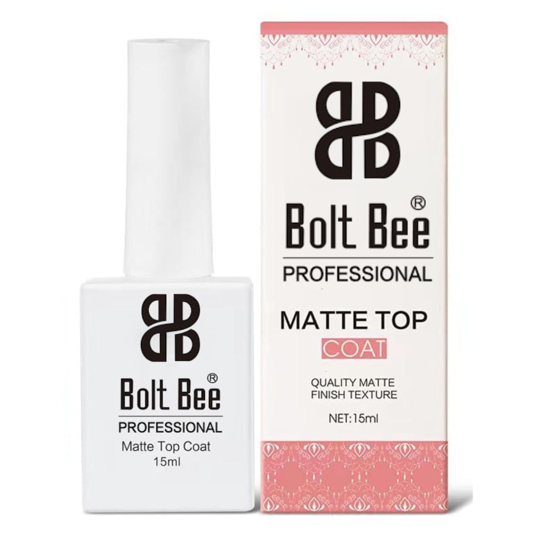 Bolt Bee Matte Gel Top Coat 15ml – No Wipe Soak Off UV/LED Gel Polish, Smooth Velvet Matte Finish, Long-Lasting & Chip-Resistant