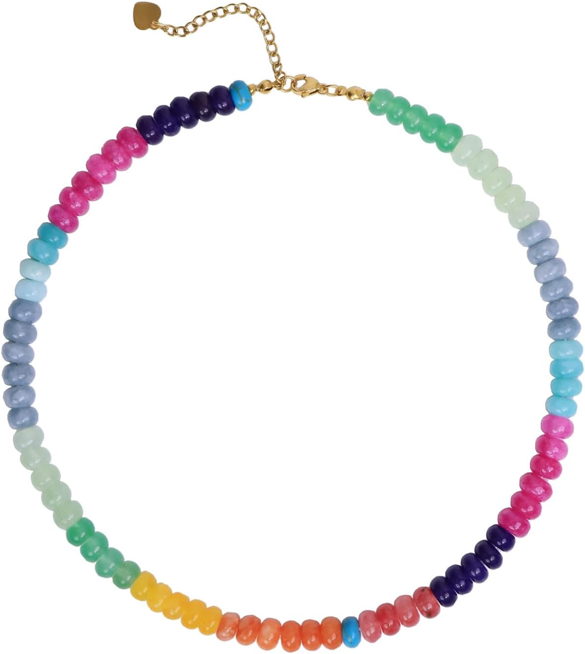 Handmade Adjustable Boho Gemstone Necklace for Women, Natural Color Beaded Choker Necklace, 18K Gold Plated Clasp- Gift for Her (Birthday, Anniversary, Beach Jewelry)
