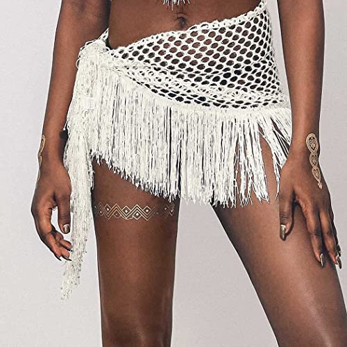 Minissaia feminina de lantejoulas com borlas para dança do ventre, festa, clube, cachecol, cinto, sa