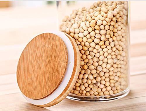 Image of Glass Food Storage Containers with Airtight Bamboo Lid, Coffee Storage Jars for Home Kitchen, Pantry Tea, Spices, Snack (ROUND 685 ML JAR, SET OF 6)