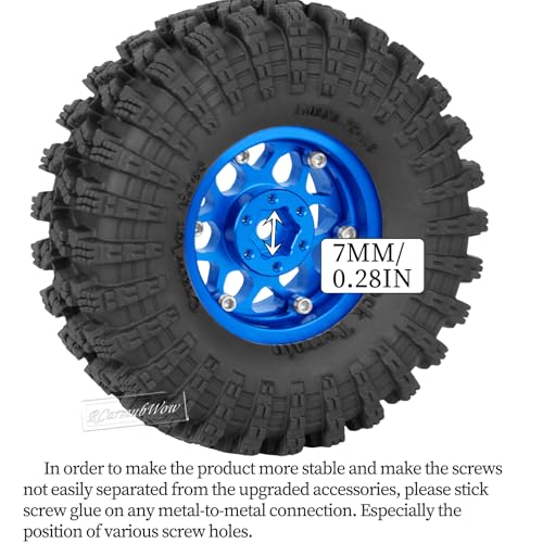 RcarmubWow 1.3" Beadlock Wheel Tires Set for 1/18 1/24 SCX24 TRX4M RC Crawler Car,Alloy RC Wheel Rims Brass Coating Rings All Terrain RC Tires,Navy Blue by RCarmubWow - Image 3