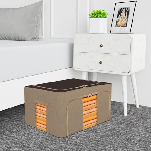 Image of Kuber Industries Pack of 6 Clothes Storage Box | 24 Liter Foldable Steel Frame Clothes Organizer | Underbed Storage Bag | Storage Box For Wardrobe-Saree-Shirts And Blankets | Brown