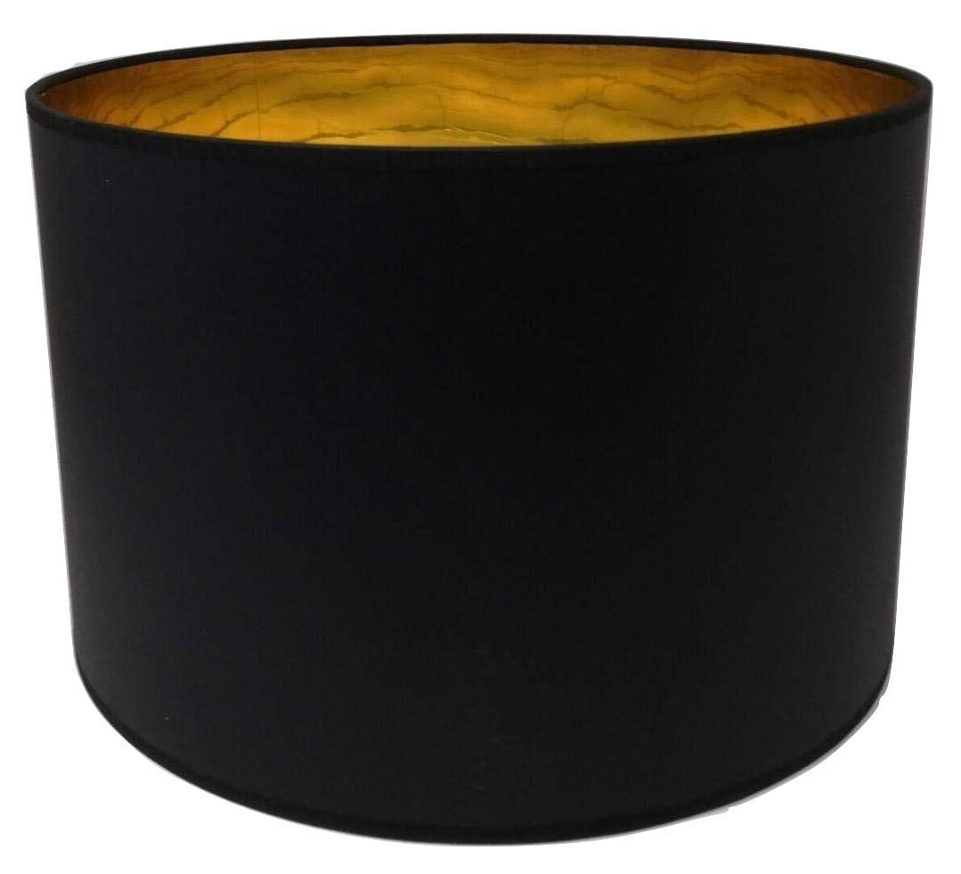 Pantalla Cilíndrica de tela negra con interior dorado, Hecha a mano, para lámpara de mesa, lámpara de techo, lámpara de pie (35 cm Diámetro, 23 cm Altura)
