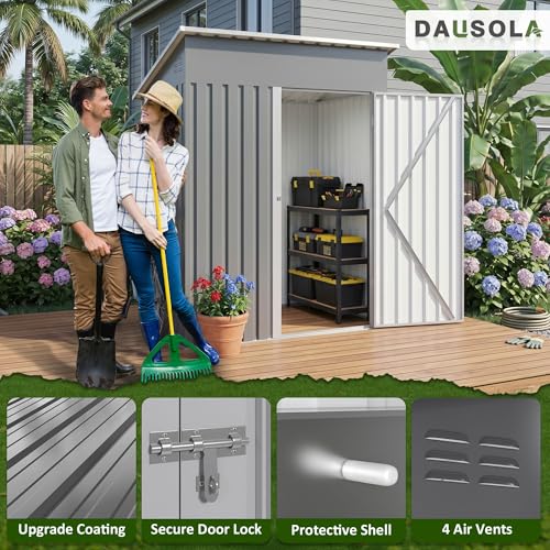 Image of DAUSOLA 5x2.5 FT Outdoor Storage Shed, Metal Garden Tool Shed with Updated Frame Structure and Lockable Doors, Ideal for Backyard Garden Patio Lawn, Grey