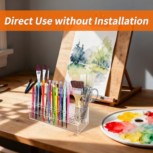 Image of Acrylic Paint Brush Holder 77 Holes and Multi-functional Compartment Paintbrush Organizer Artist Brush Holder Paint Brush Stand Rack for Pens Pencils