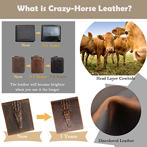 HRS Crocodiile Wallets for Men- Ultra Slim Genuine Leather Mens Bifold Wallet Vintage Personal with Alligator Embossed3