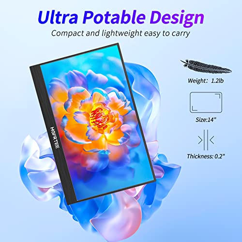 Hgfrtee Portable Monitor For Laptop, 14'' 1080P Fhd Ips Travel Monitor Usb C Hdmi Ultra-Slim Display W/Smart Cover & Speakers, Hdr Plug&Play, External Monitor For Laptop Pc Mac Phone Ps4 Xbox Switch #TOP3