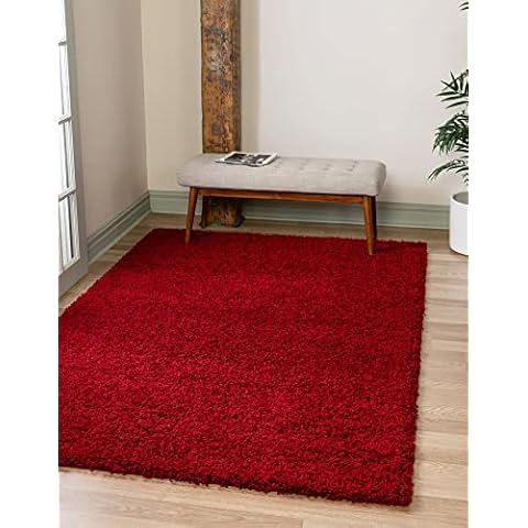Unique Loom Solo Solid Shag Collection Area Rug- Modern Plush Rug Lush & Soft (4' 0 x 6' 0 Rectangular, Cherry Red) Cover