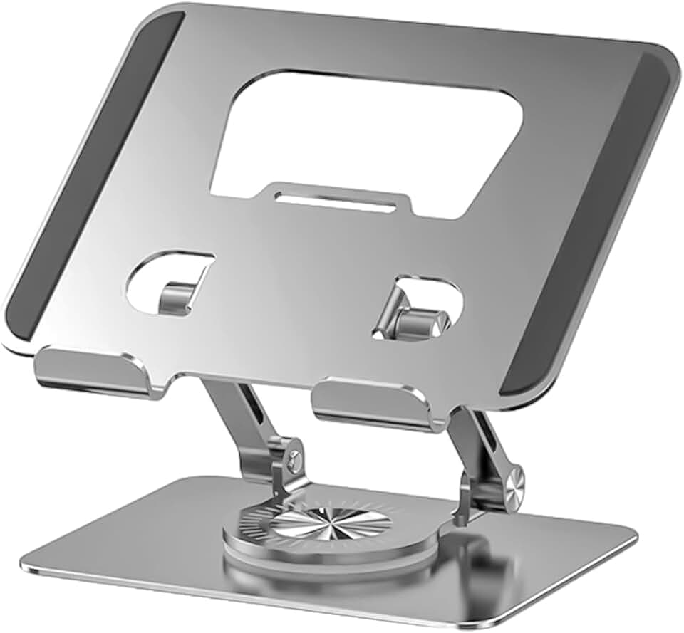 Suporte para Tablet Smartphone Celular em Alumínio Ajustável com Metal Resistente Apoio para Mesa Pedestal Portátil Dobrável Articulado Base Rotativa 360º TAMO (SILVER)