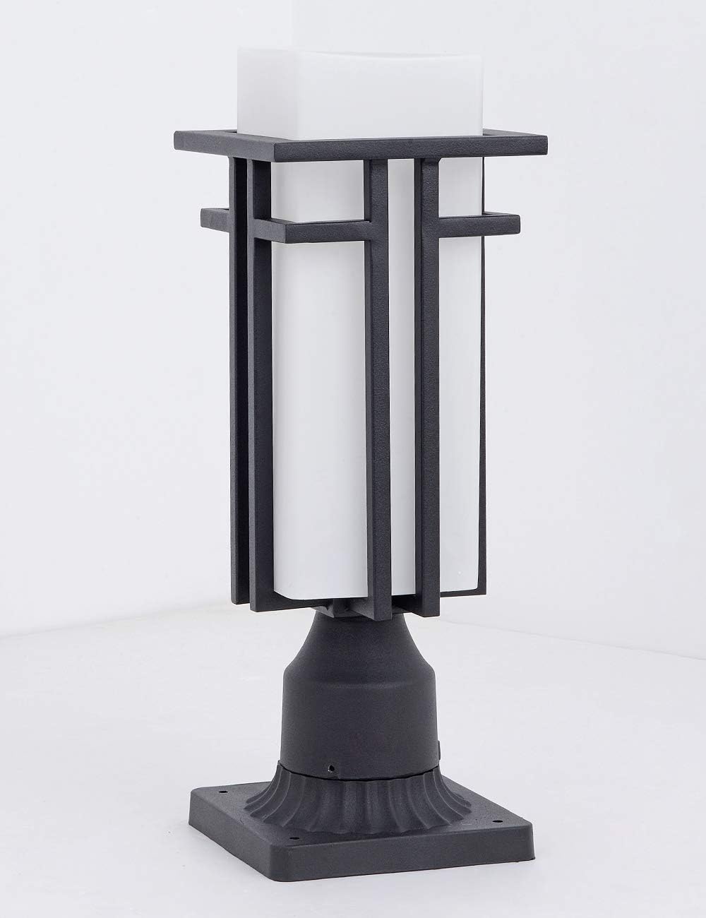 Outdoor Post Lights Waterproof Metal Frame with Milk White Frosted Glass Pier Mount Outdoor Lighting Fixtures(with 3-Inch Pier Mount Base) Pillar Light Post Lantern for Garden Backyard and Porch