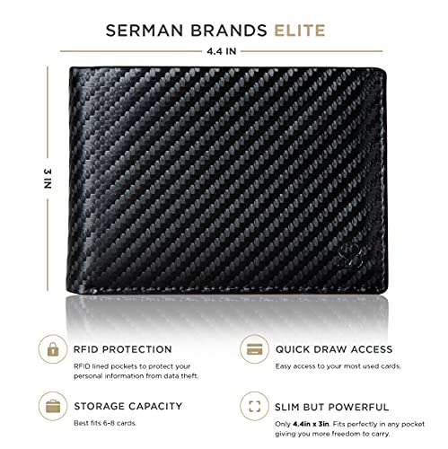 Image of SERMAN BRANDS Mens Slim Bifold Wallet RFID Blocking Minimalist Front Pocket Wallets for Men - Thin & Stylish, Modern Black Elite, Slim