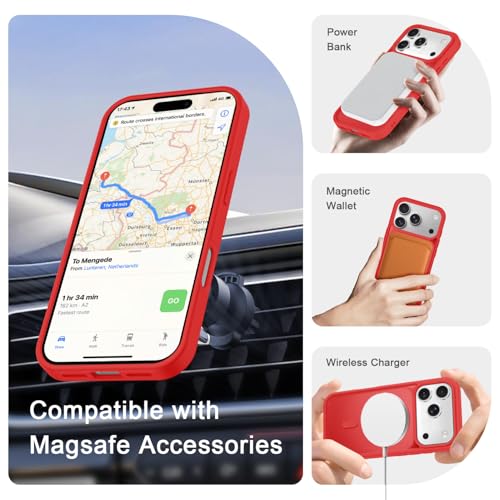 Image of YENAPOON for iPhone 17 Pro Max Case, Matte Magnetic Phone Cover [with 1 Screen Protector] [Support for MagSafe] [Shockproof Military Grade Protection] Translucent Frosted Back, Red
