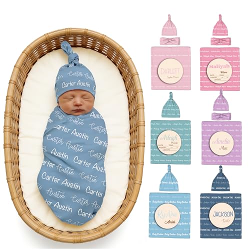 Personalized Baby Blanket Custom Swaddle Blanket for Newborns with Name Customized Baby Blanket for Boys and Girls Ideal Personalized Baby Gifts for Newborns and Baby Showers (Classic Name Design)