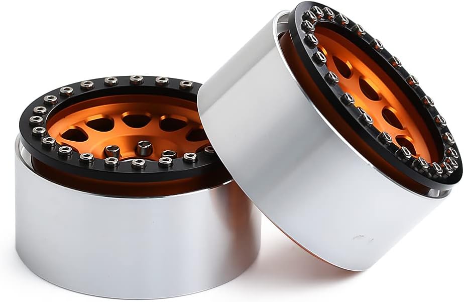 INJORA RC Rim 2.2inch Wheel Rim 4pcs Beadlock Wheel Hub for 1:10 RC Rock Crawler Axial SCX10 RR10 Wraith 90048 90018 TRX4 12mm Hex (Gold)