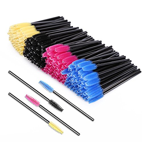 KEDSUM 200pcs Disposable Mascara Brushes,Bendable Mascara Wands with Soft Hair,Eye Lash Brushes/Eyebrow Applicator with 4 Colors,Cosmetic Makeup Brush Kit (Two Hundred PCS)