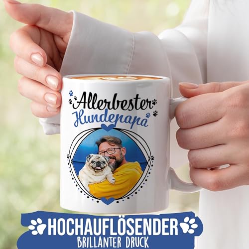 Tassendruck Hunde-Tasse mit Foto Allerbester Hundepapa - Persönliches Geschenk für Hundefreunde zum Geburtstag | Personalisiertes Geschenk, 300 ml, Weiß