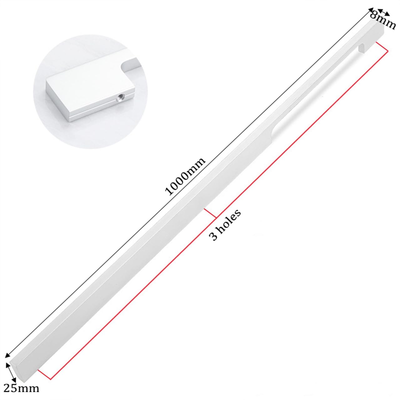 Aleación de Aluminio Manijas Para Muebles Tiradores Armarios Pomos Cajones Tiradores Cocina Manijas Tiradores de Puerta 2 Piezas (Aluminium,Length 1000mm)