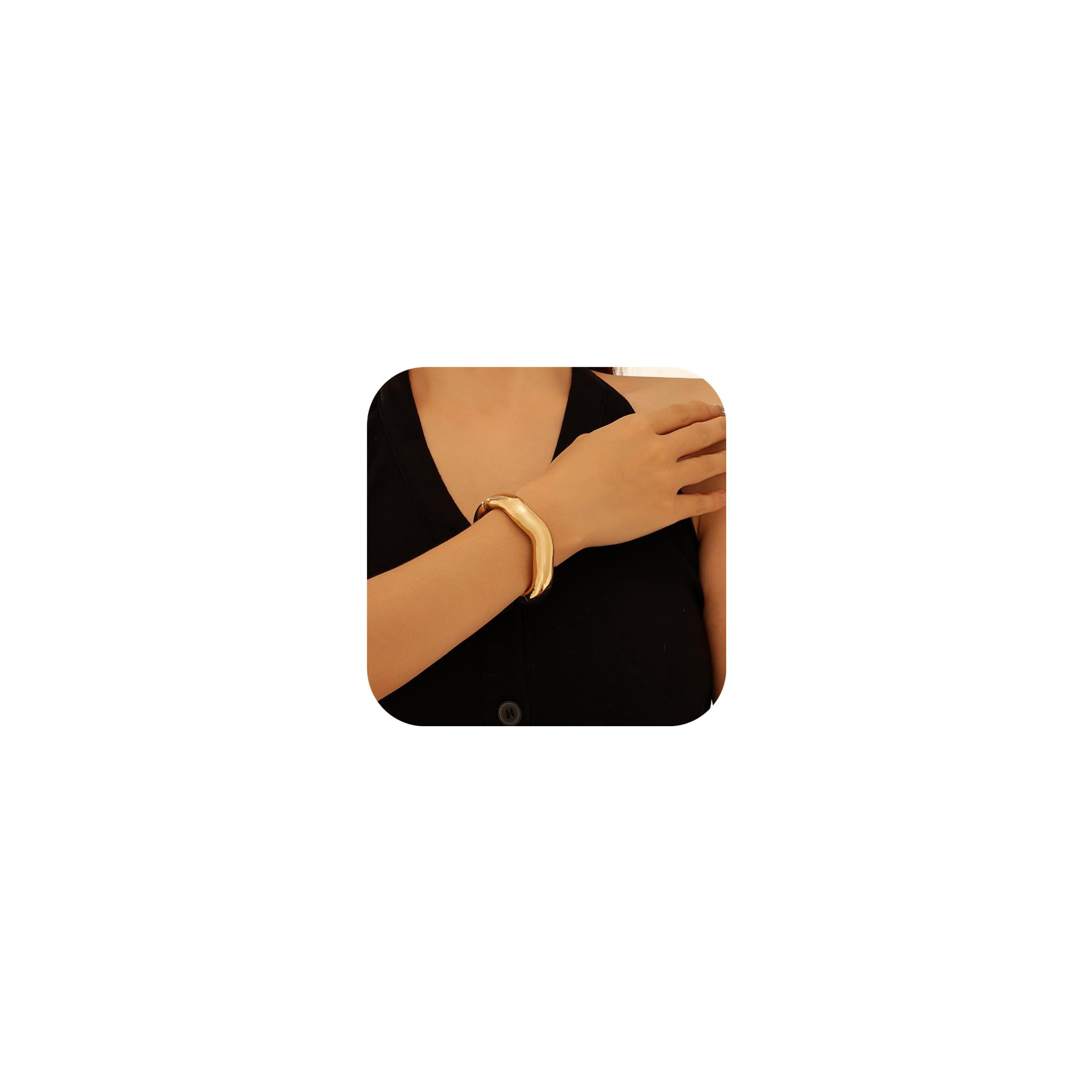 Abiotp Chunky Gold Bangle for Women Thick Stack Statement Cuff Bracelets 18K Gold Plated Twisted Statement Bangle Irregular